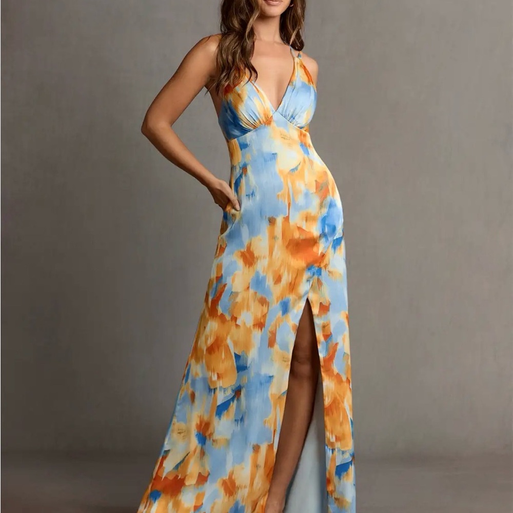 Elegant Blue and Orange Maxi Dress